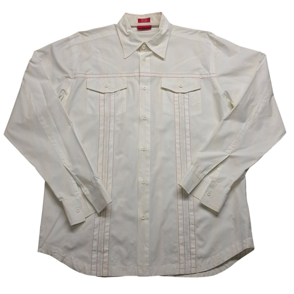 R.M. Williams Longhorn Western Shirt Mens XL Slim Fit White Red Stitch